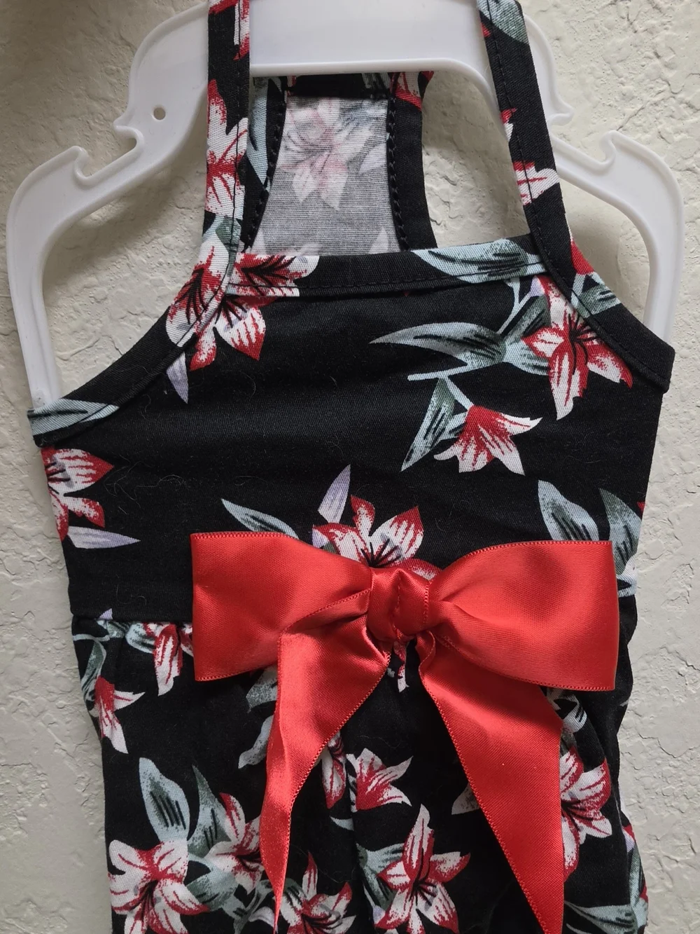 Floral Halter Dog Dress with Emerald Satin Bow